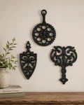 Vintage Cast Iron Trivet Wall Decor Lot Of 3 Gothic Fleur Lis Cathedral. Fixed Price $44.99.