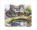 Cottage Park Mouse Pad Lake River Flowers Watercolor Painting Art 7 3/4 X 9". Fixed Price $11.95.