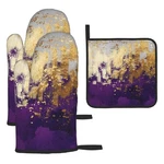 3 - Piece Purple And Gold Splash Patterned Oven Mitts Pot Holders Set, He.... Fixed Price $14.99.