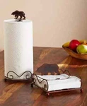 2PC-NORTHWOODS Evergreen Bear Paper Towel Holder Rustic Napkin Set. Fixed Price $39.99.